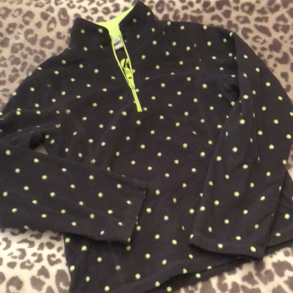 Old Navy Gray 1/4 Zip Mock Neck Pullover Fleece Jacket Green Yellow Dot Medium 8
